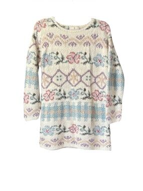 Vintage 90s Express Tricot Hand Knitted Sweater XS Floral Angora Silk Blend